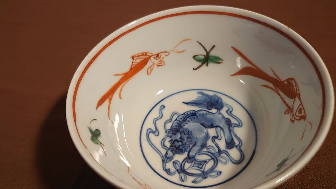 古九谷　春日山窯　赤絵　華の図　鳳凰の図　菓子鉢　蔵出し　１客し