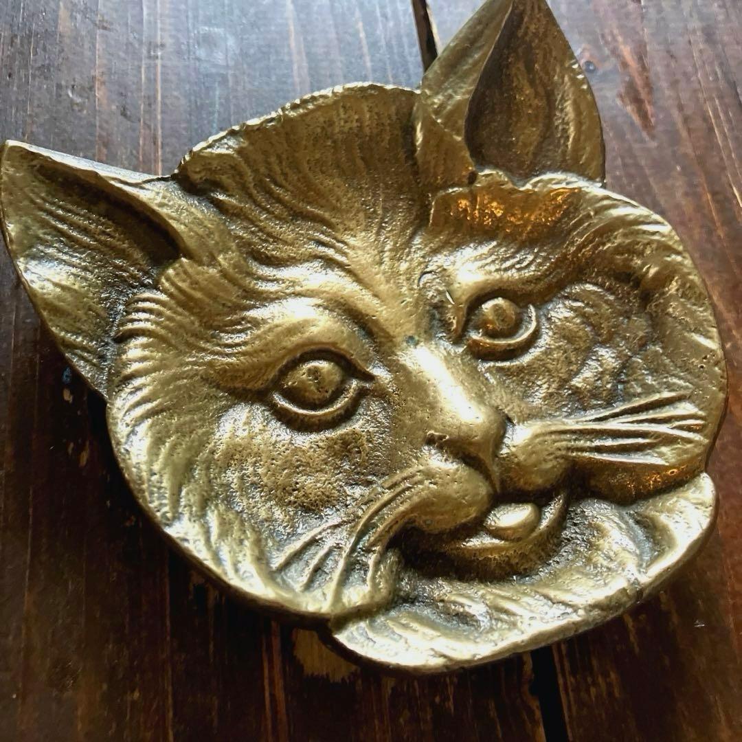 比較的良好フランスアンティーク猫プレート　アスティエ　真鍮　ブロンズ